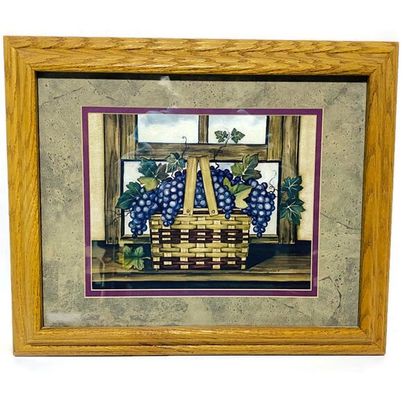 Laurie Korsgaden Country Basket With Grapes Art Print Framed 16.75 x 13.75 - Picture 5 of 5